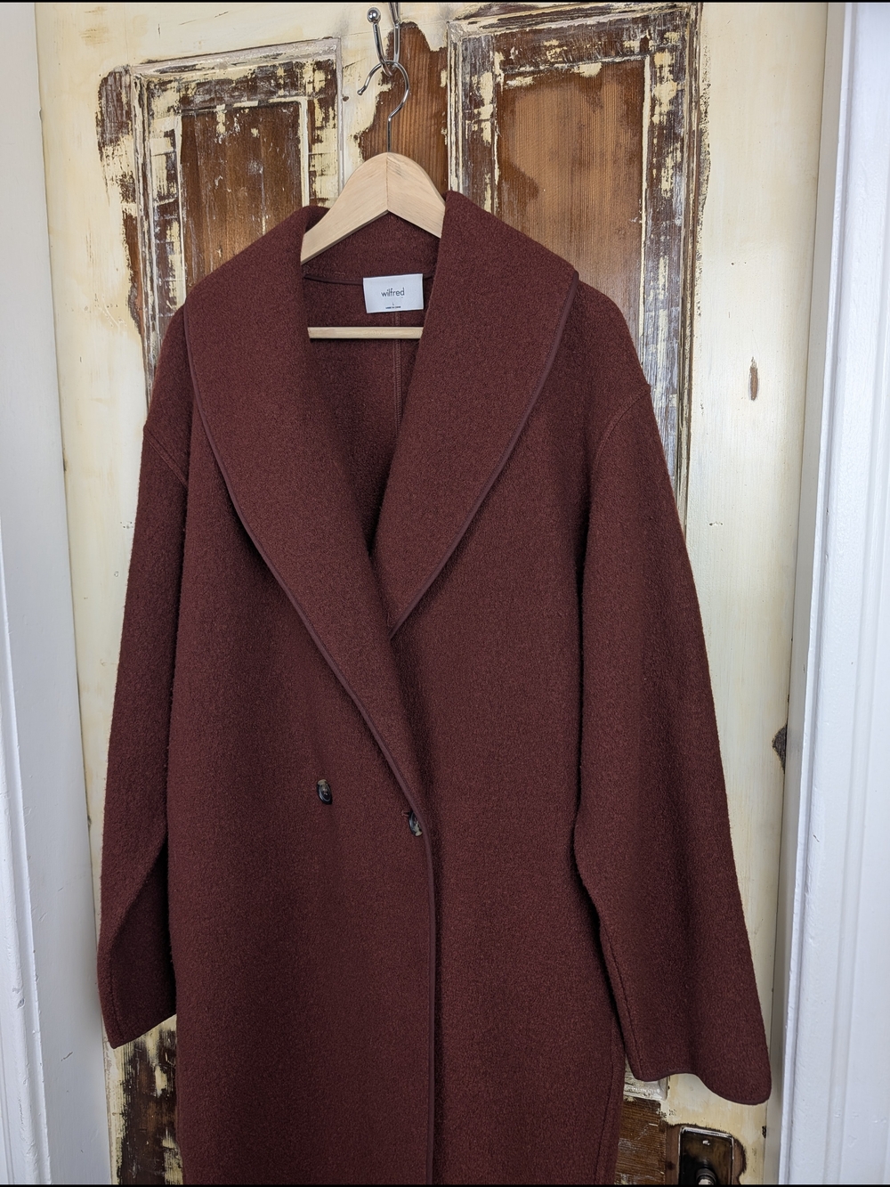 Wilfred Charlize 100% Merino Wool Long Coat Rust Large Aritzia Minimalist - Picture 6 of 14